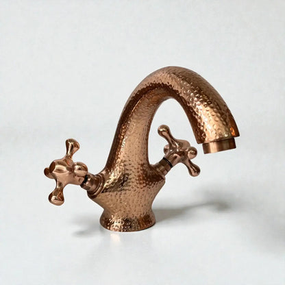 Farmhouse Copper Bathroom Faucet with a polished surface and cross handles, perfect for vessel sinks.