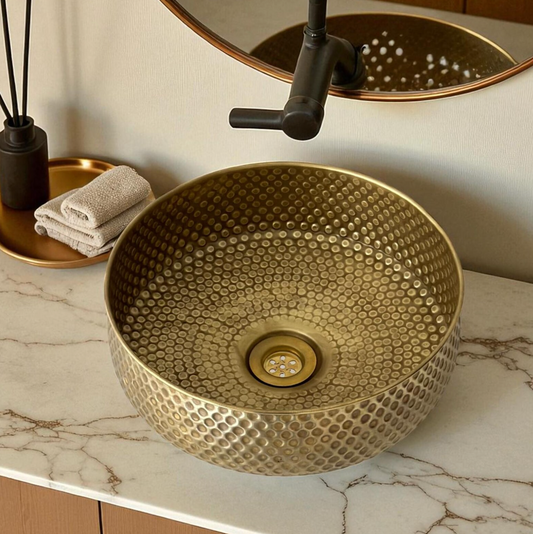 Oxidized copper vessel sink