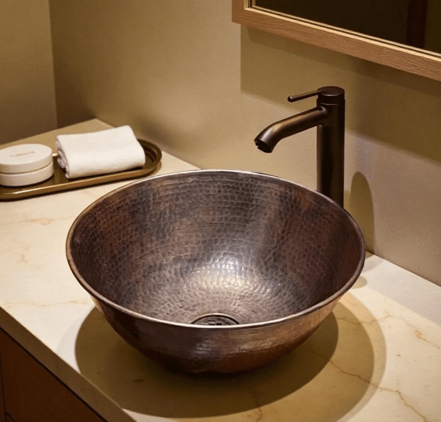 Handmade Rustic Copper Vessel Sink | Farmhouse Bathroom
