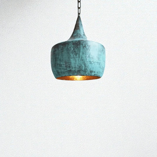 Green Patina Copper Cone Pendant Light
