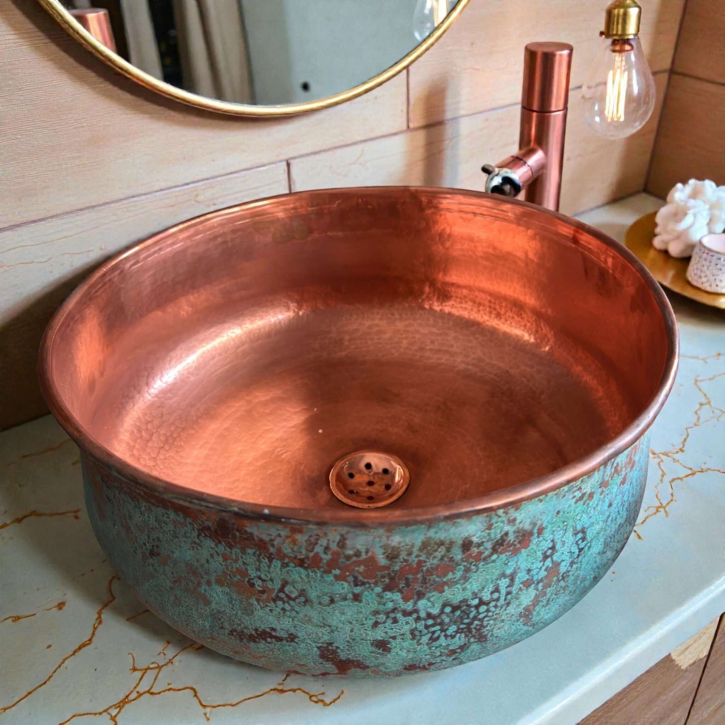 Handmade Green Patina Copper Vessel Sink