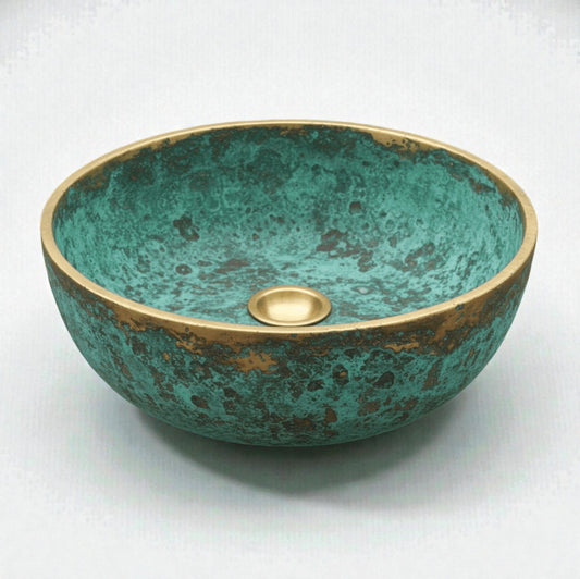green patina copper vessel sink