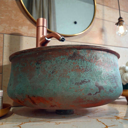 Handmade Green Patina Copper Vessel Sink
