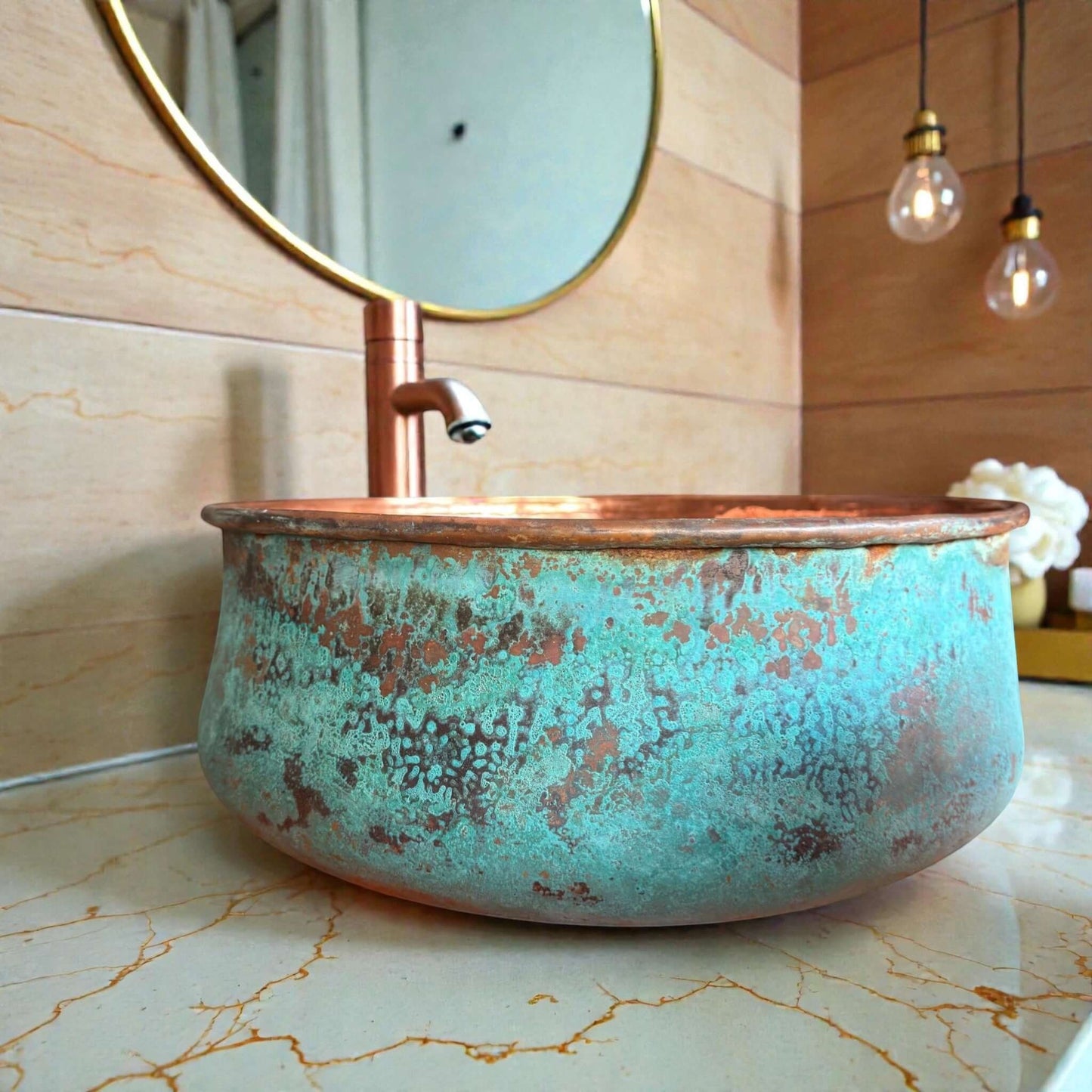 Handmade Green Patina Copper Vessel Sink