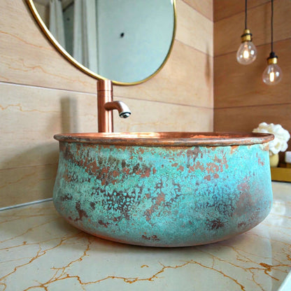 Handmade Green Patina Copper Vessel Sink