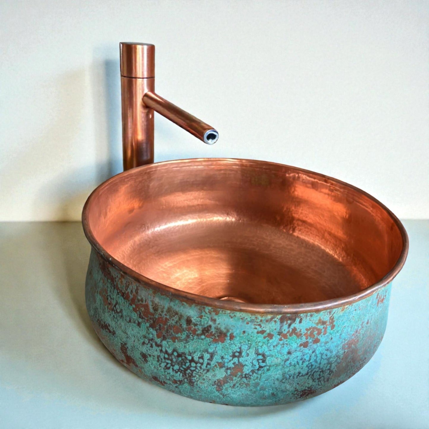 Handmade Green Patina Copper Vessel Sink