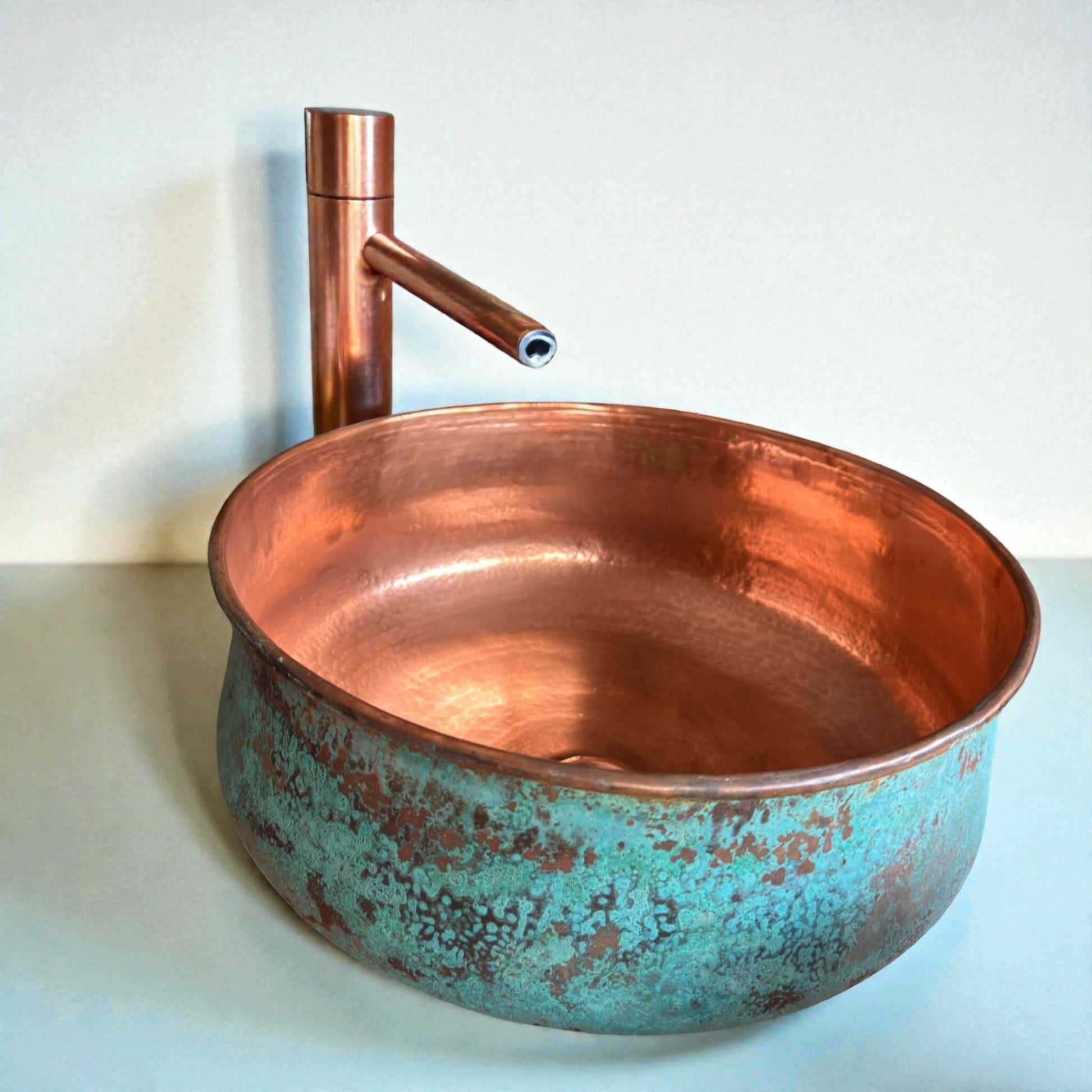 Handmade Green Patina Copper Vessel Sink