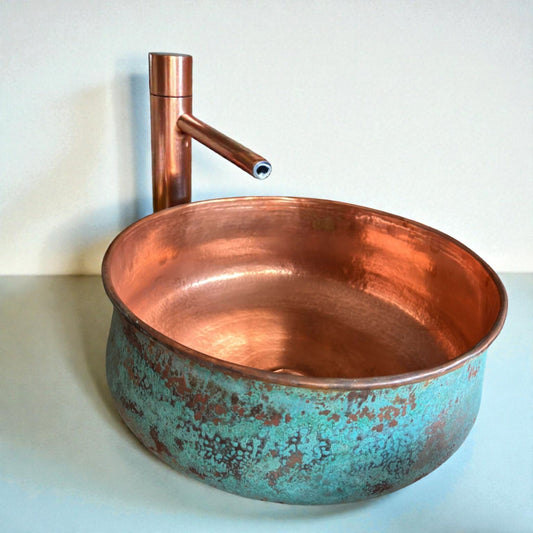 Handmade Green Patina Copper Vessel Sink
