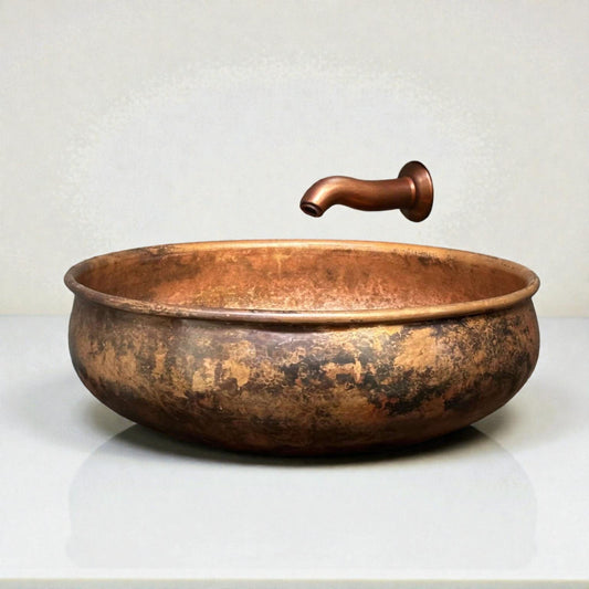 Hammered Copper Bathroom Sink displaying exquisite craftsmanship and unique design, perfect for luxurious interiors.